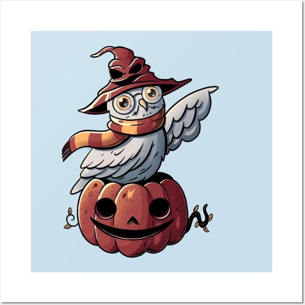 Spooky Magic Cute Funny Pumpkin Owl Wall Art by eduely